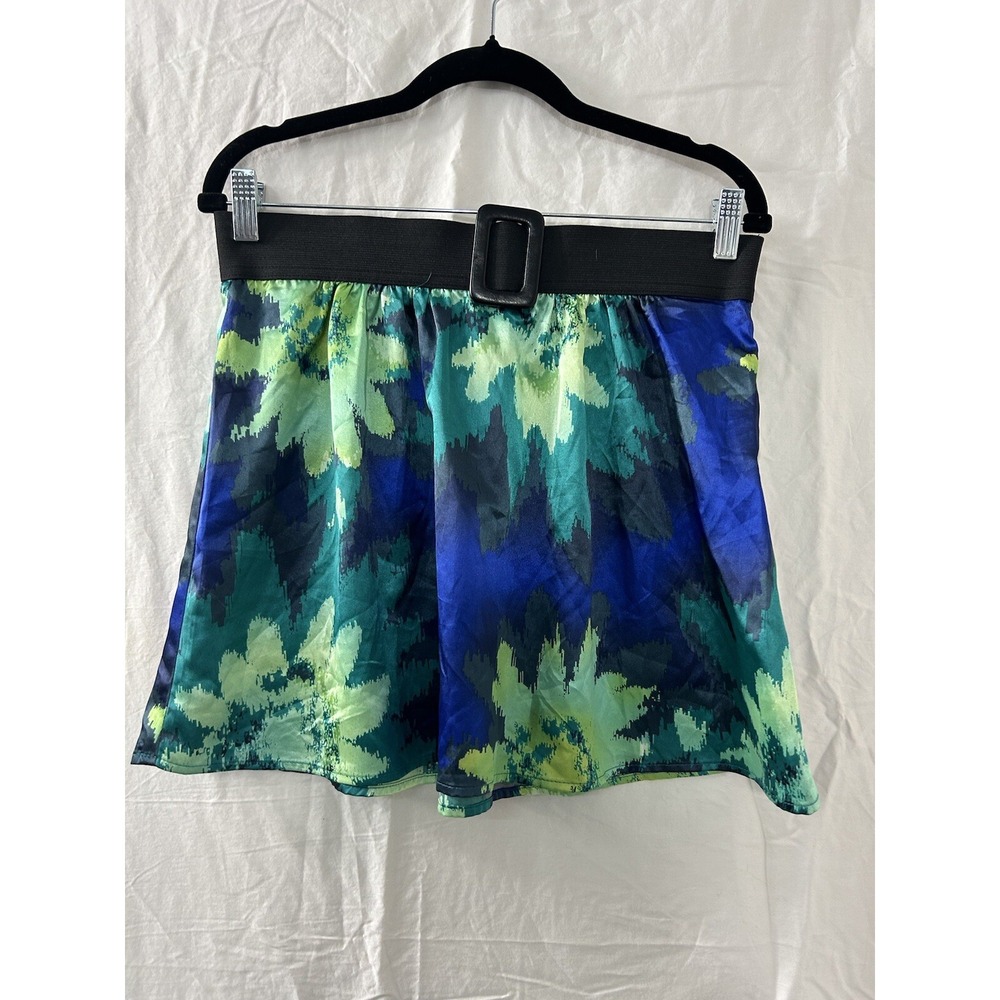Hot Tempered Womens Casual Abstract Green‎ Floral Mini Skirt Size L Vintage Y2K